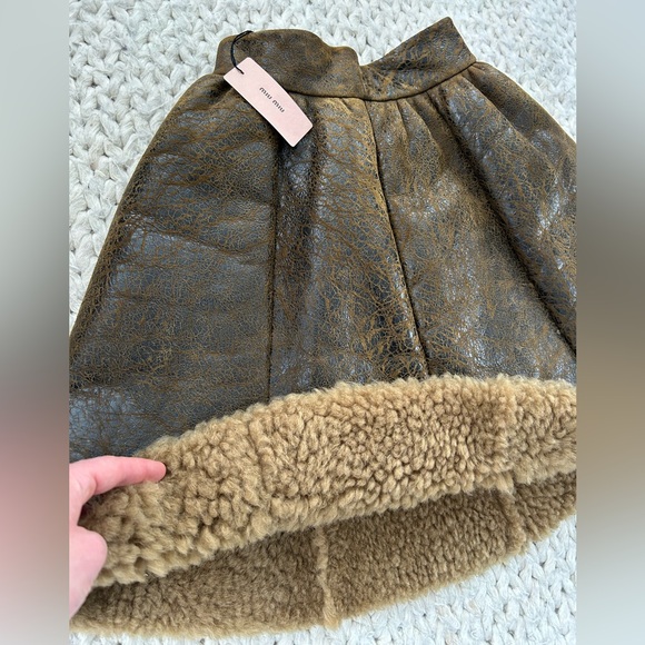 Miu Miu Brown Textured Leather & Sheep Skin Circle Skirt - Picture 5 of 15